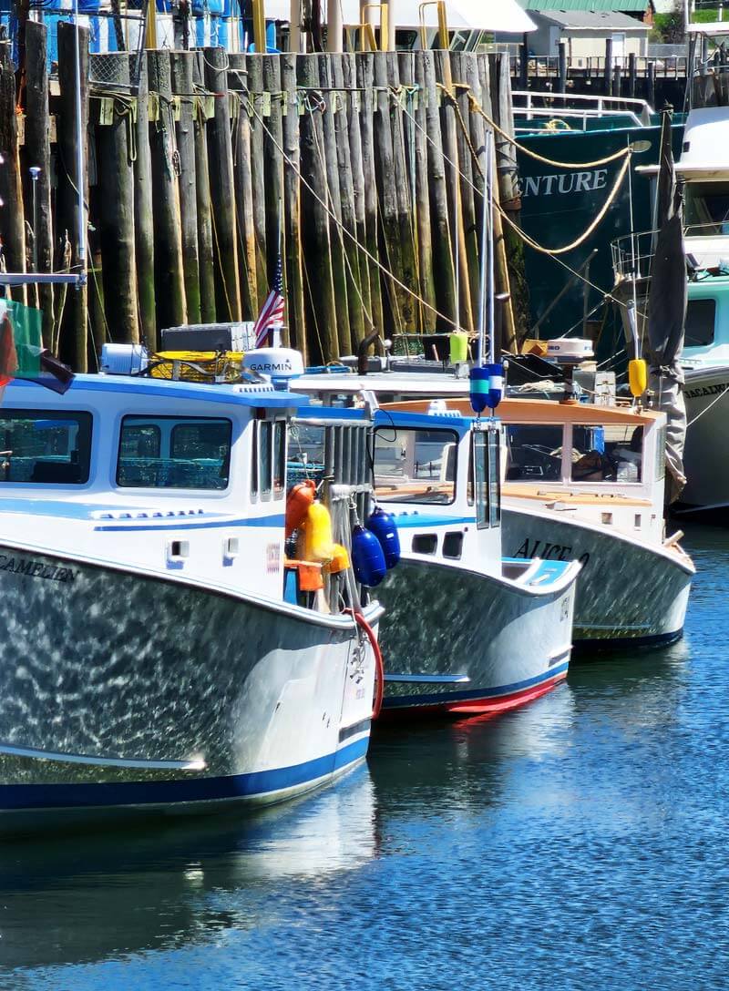 Fishing boats docked at the pier in Portland, Maine